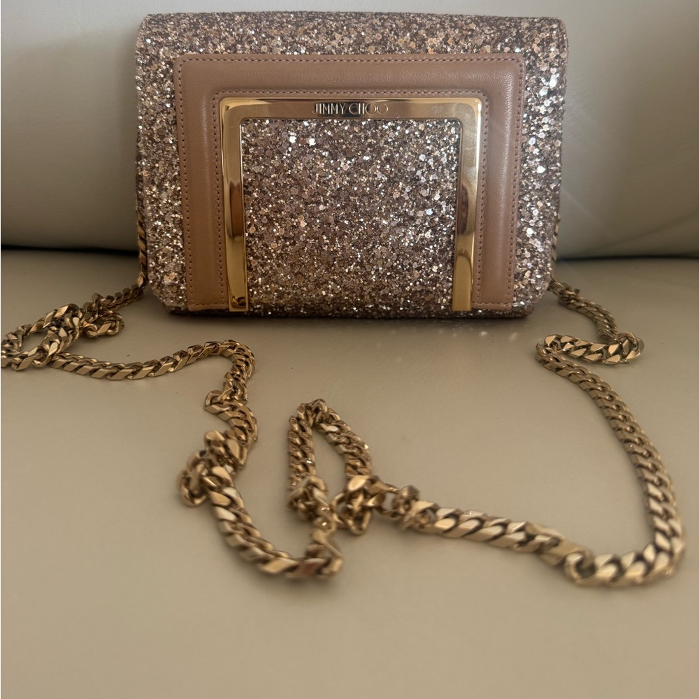 Jimmy Choo Glitter Crossbody / Clutch – Champagne Gold